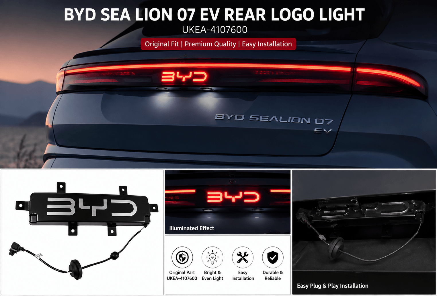 BYD Sea Lion 07 EV rear logo light UKEA-4107600 installed on vehicle