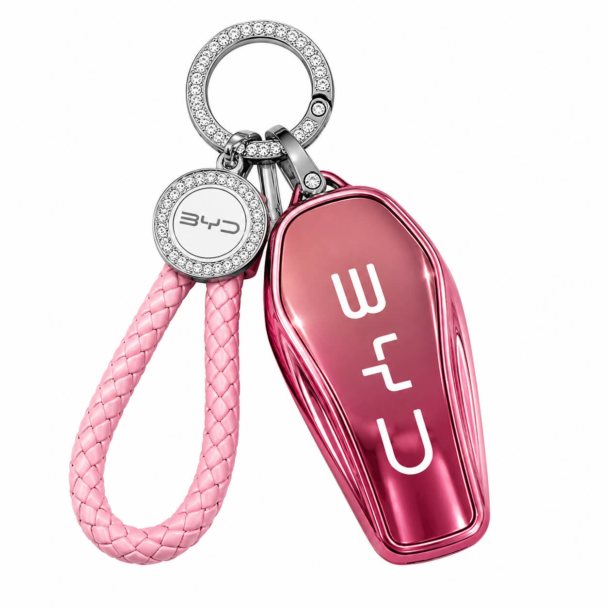 Pink BYD car key cover for Seal, Dolphin, Seagull and Destroyer 05 with keychain