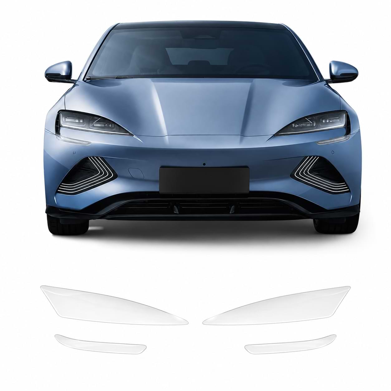 BYD Seal front headlight protection film kit with precision-cut transparent PPF covers for left and right headlights.