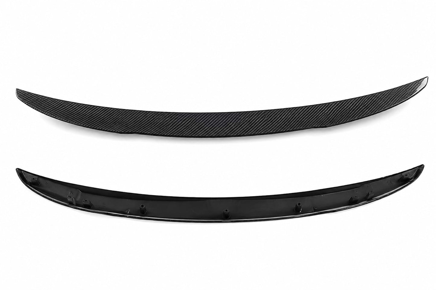 carbon black rear trunk spoiler wing for BYD Seal shown from front and rear sides on a white background, compatible with 2022-2024 models.