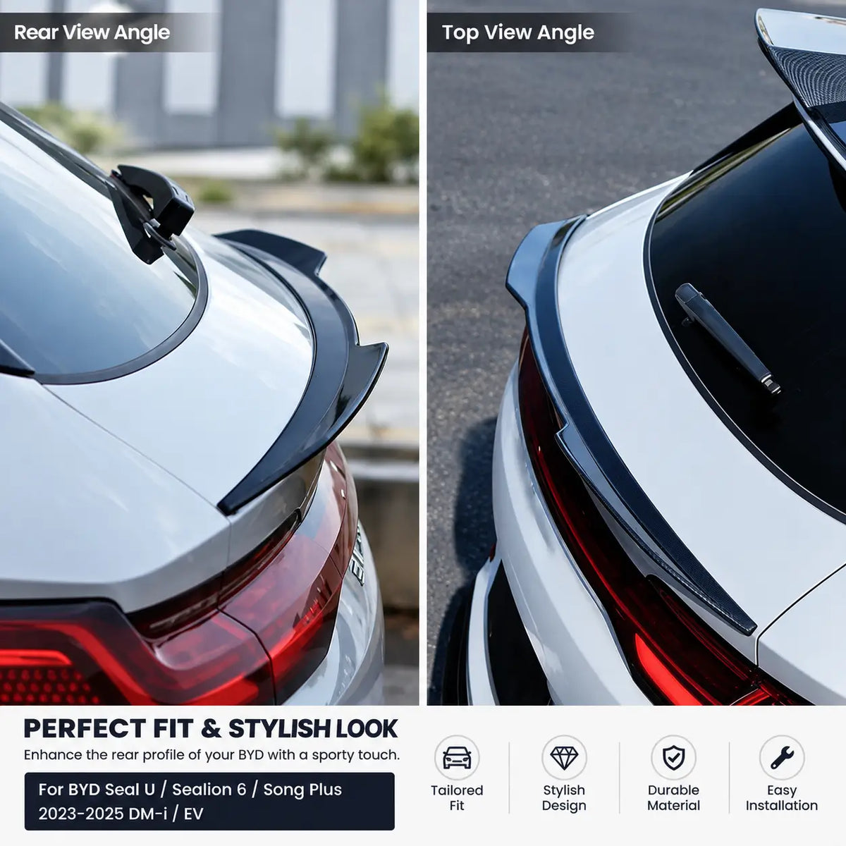 Rear air deflector spoiler shown installed on BYD Seal U, Sealion 6 and Song Plus.