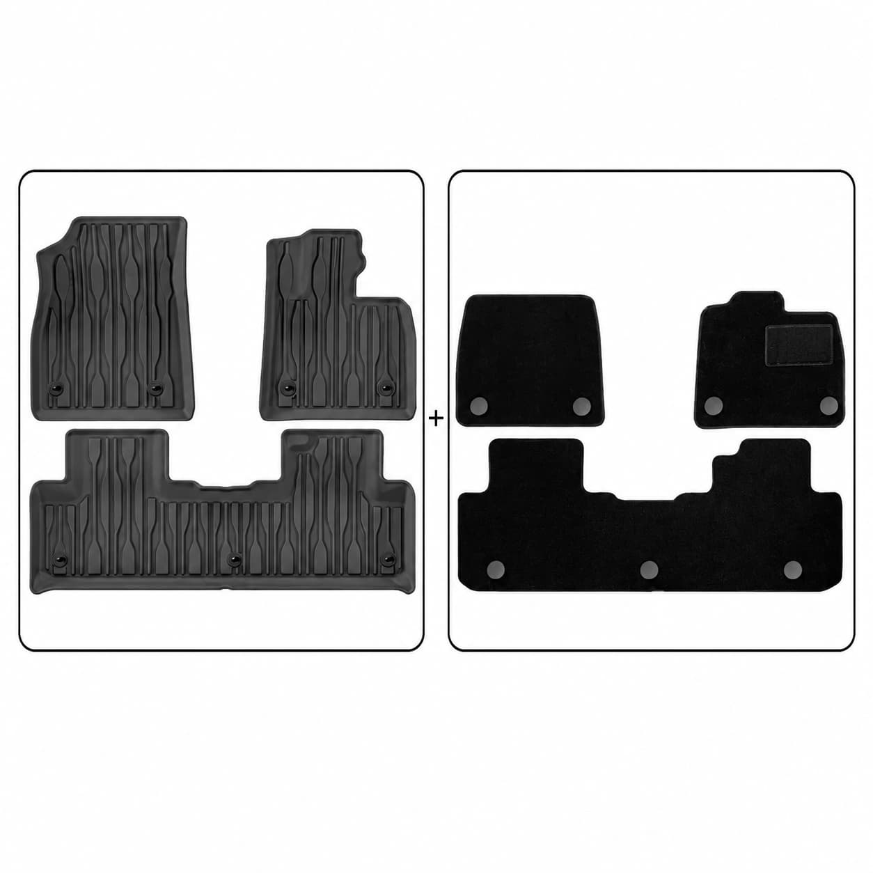 floor mat set designed for the BYD Seal U, Sealion 6 and Song Plus RHD interior, featuring raised edges and molded channels for everyday dirt and moisture protection.