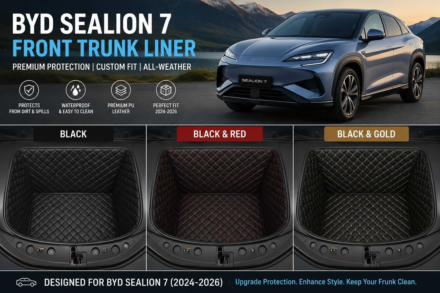 BYD Sealion 7 Boot Mat & Front Trunk Liner (2024-2025) | Leather Cargo Floor Protector