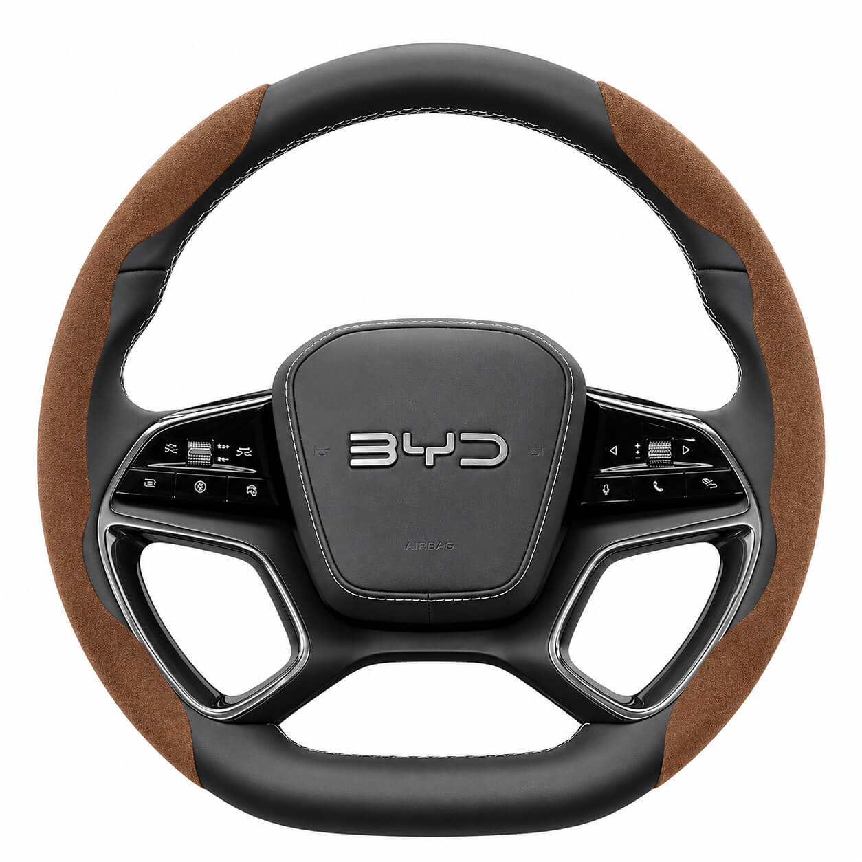 Segmented Suede Steering Wheel Cover for BYD Atto 3 Seal Dolphin Shark 6 Sealion 7 brown

