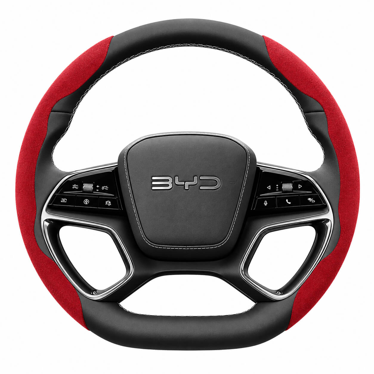 Segmented Suede Steering Wheel Cover for BYD Atto 3 Seal Dolphin Shark 6 Sealion 7 red
