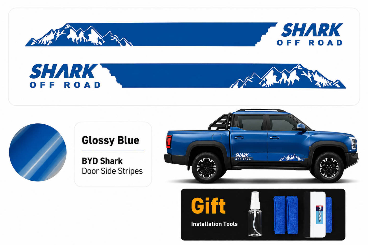 BYD Shark 6 Glossy Blue Door Side Stripes Off-Road Decal
