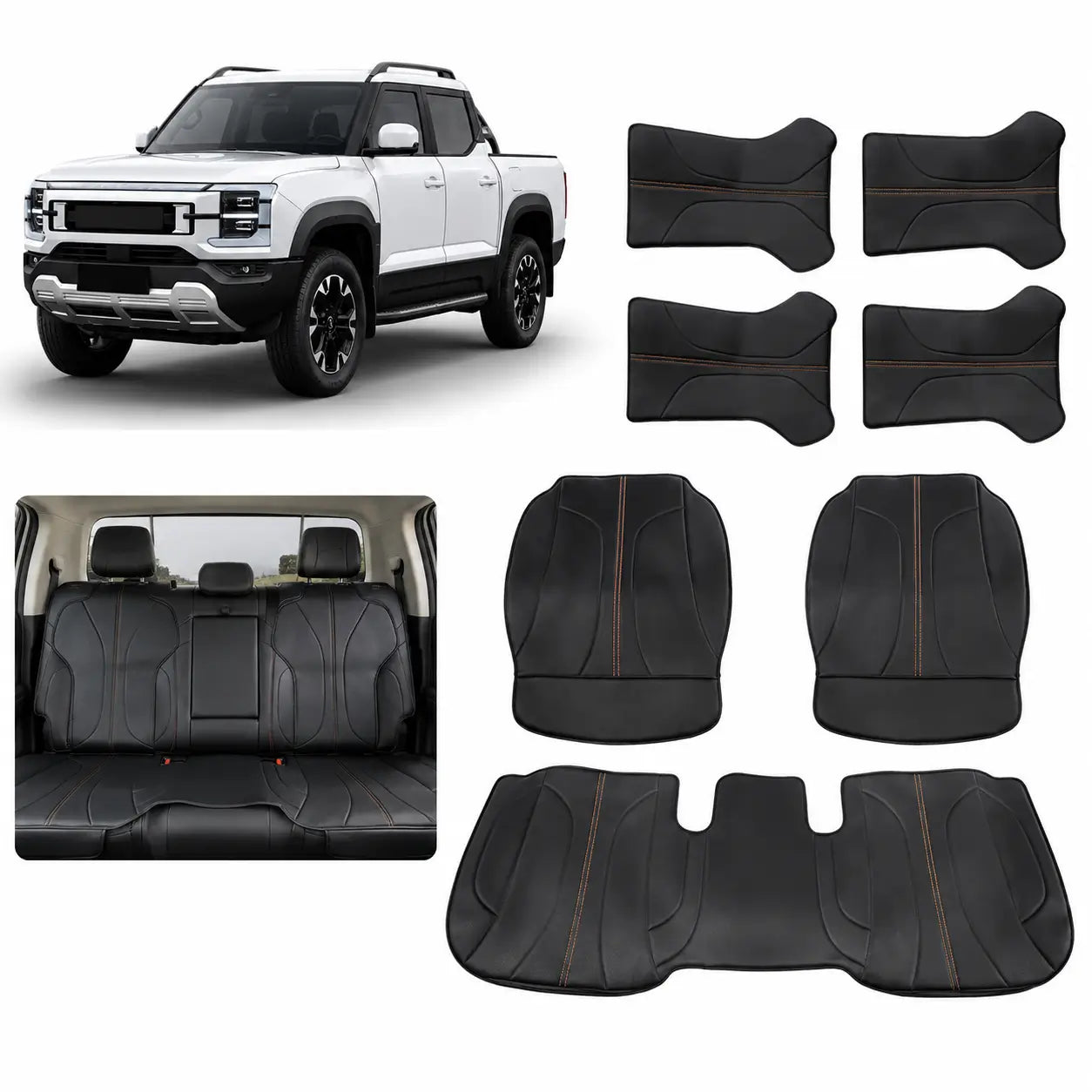 Black Half-Cover Nappa Leather Seat Covers Installed in BYD Shark 6 Dual Cab Pickup