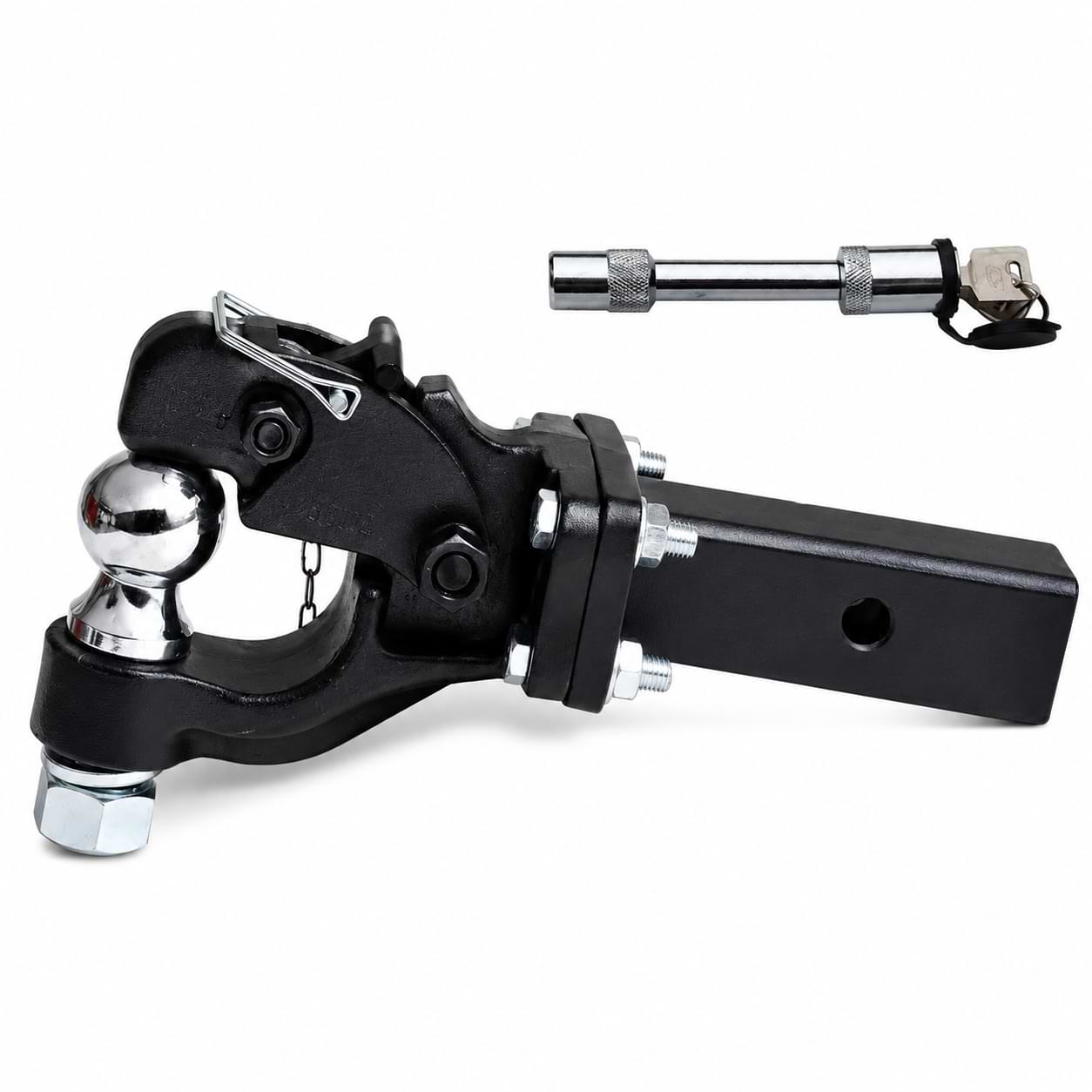 Heavy duty trailer hitch ball mount and locking pin accessory for BYD Shark 6 towing setup