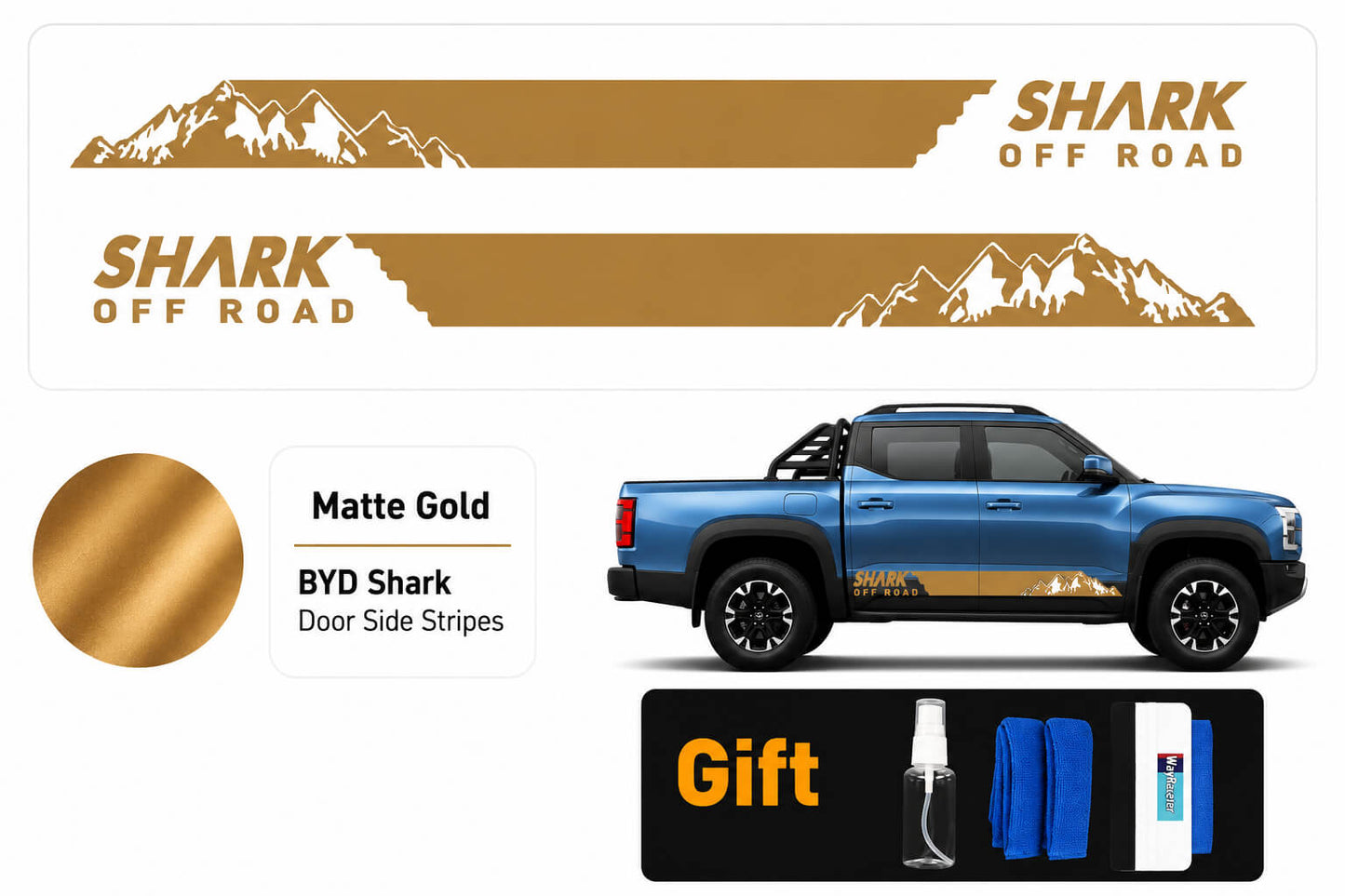 BYD Shark 6 Door Side Stripe Skirt Stickers Mountain Carbon Fiber Off-Road Decals 2024–2025