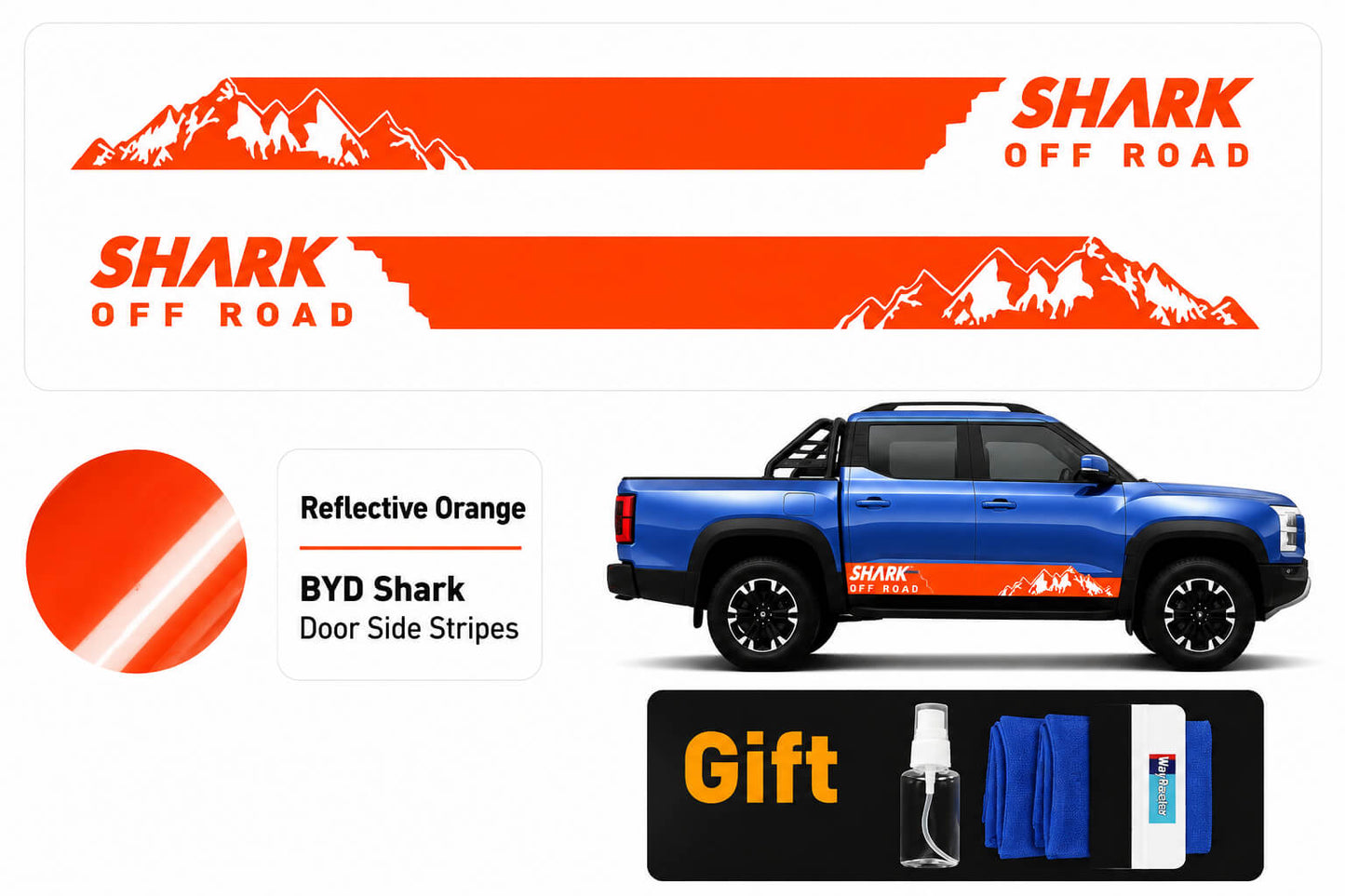 BYD Shark 6 Reflective Orange Door Side Stripes Off-Road Decal