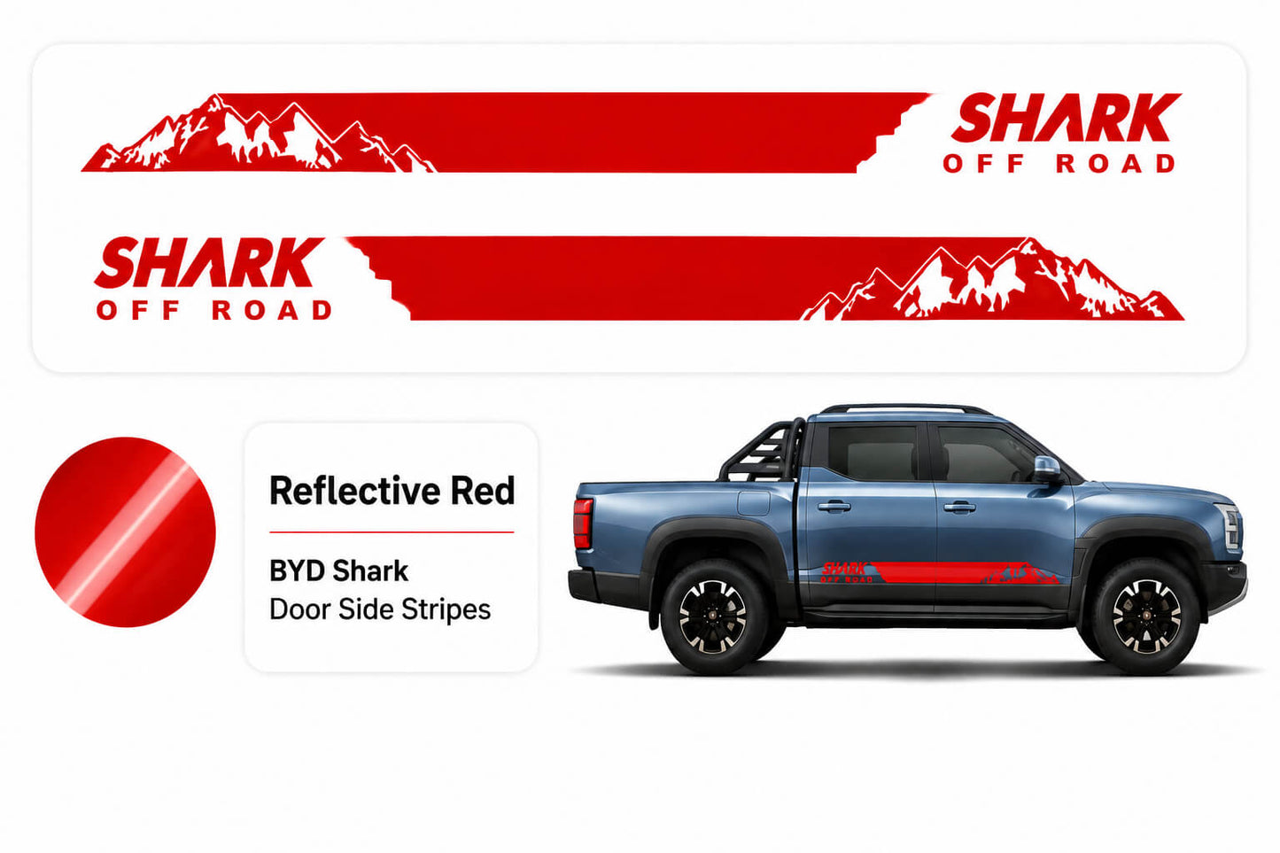 BYD Shark 6 Reflective Red Door Side Stripes Off-Road Decal