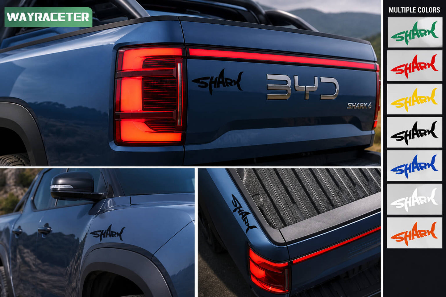 BYD Shark 6 reflective shark decal in multiple color options