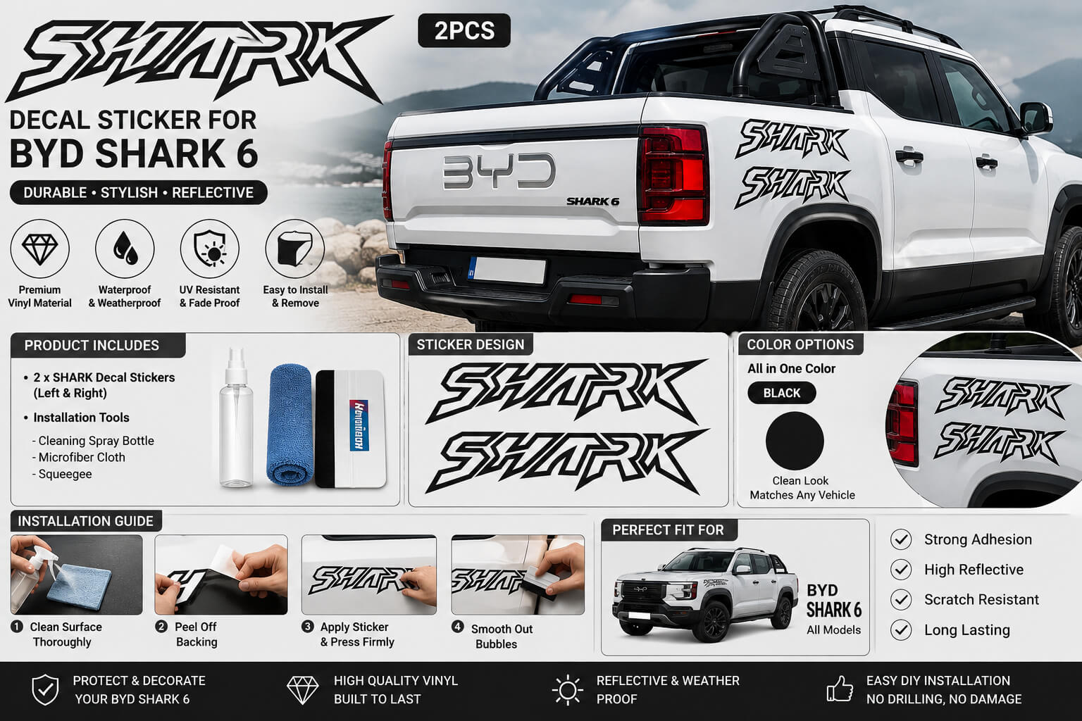 BYD Shark 6 SHARK Decal Sticker All Color Options
