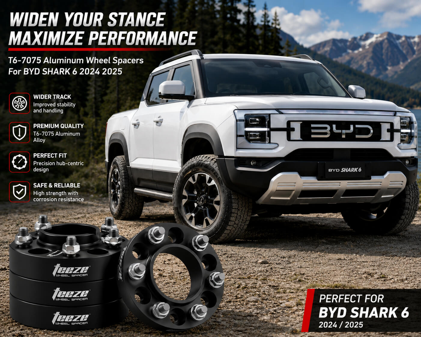 BYD SHARK 6 T6-7075 Aluminum Wheel Spacers 2024 2025