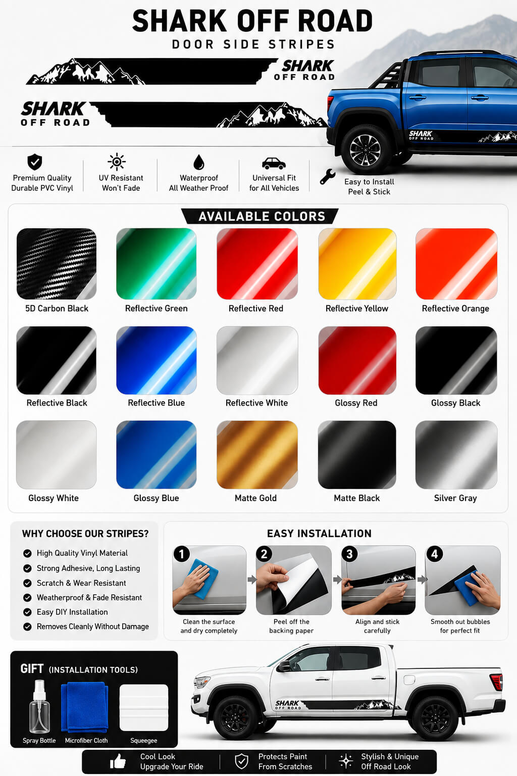 BYD Shark 6 Off Road Door Side Stripes Available Colors