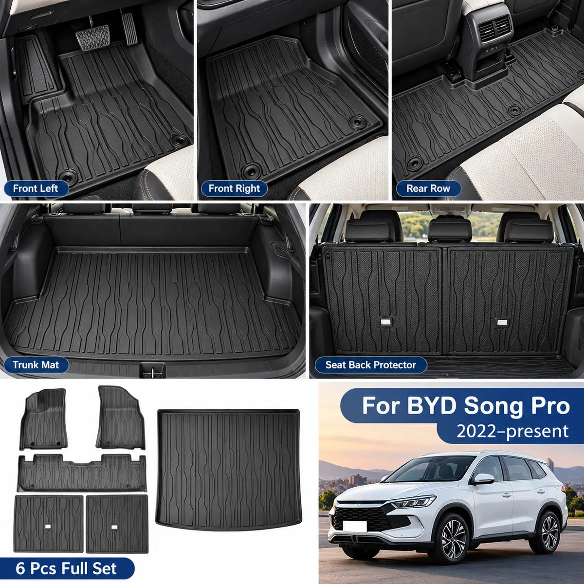 BYD Song Pro floor mats, trunk mat and seat back protectors installed in the vehicle
