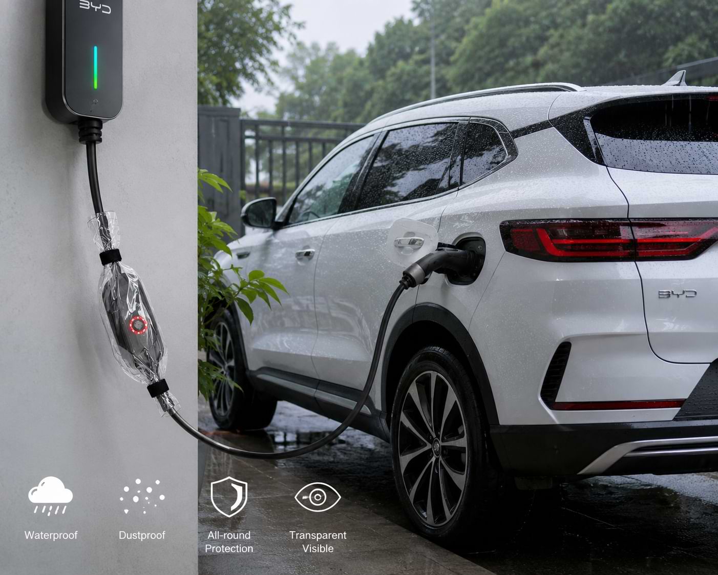 BYD Waterproof EV Charger Rain Cover Protecting Portable Charger During Outdoor Charging