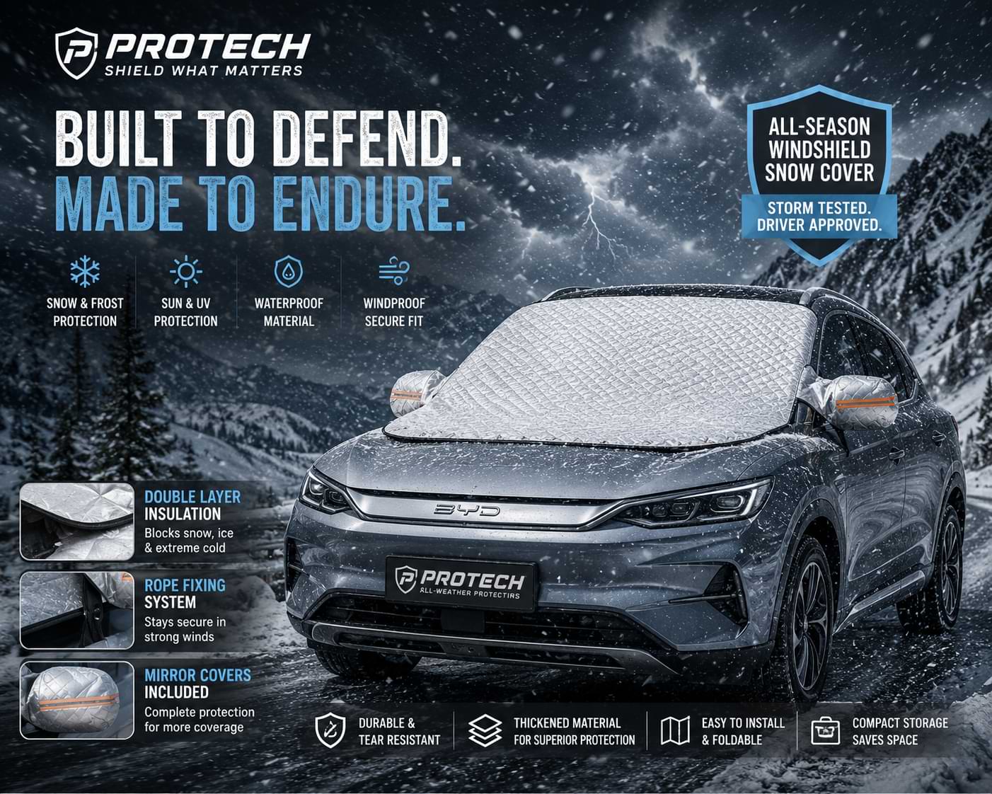 BYD Double Layer Windshield Snow Cover | Snow, Frost & UV Protection