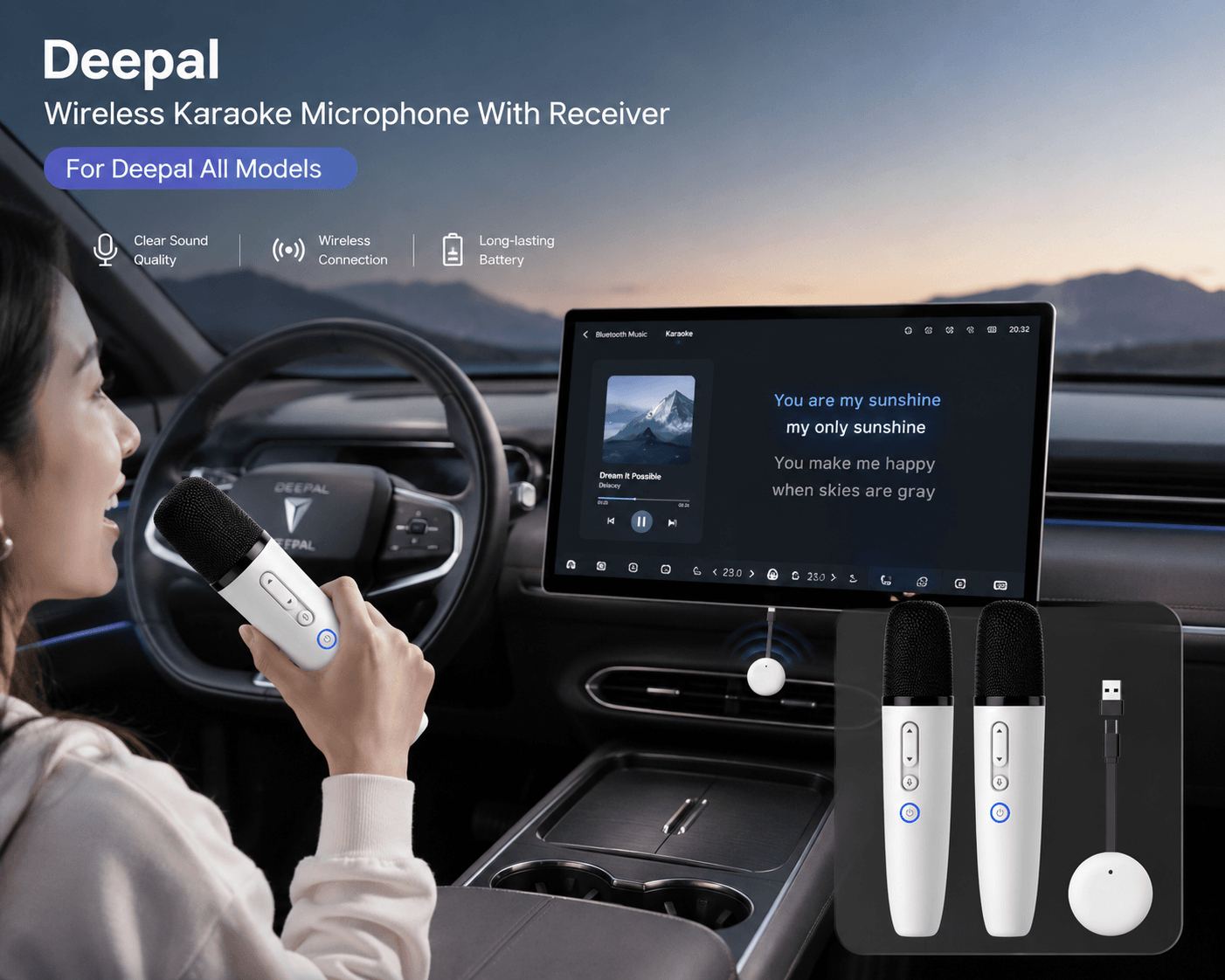 Deepal wireless karaoke microphone with receiver inside Deepal car