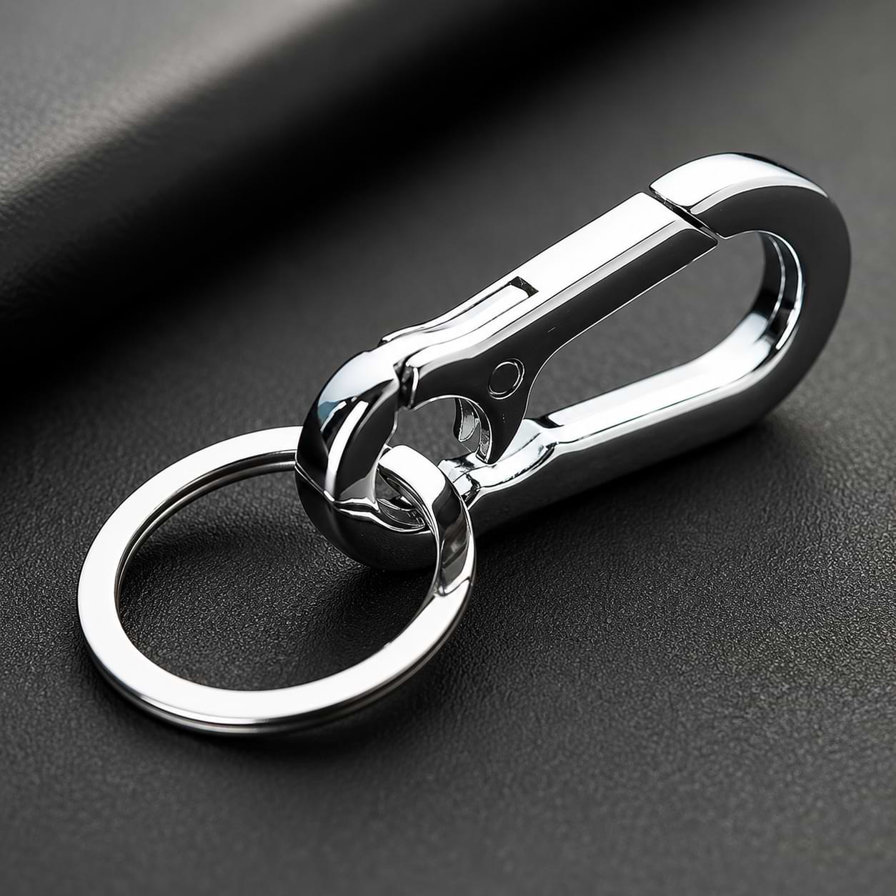 BYD white Metal Carabiner Keychain Minimalist Product Photo