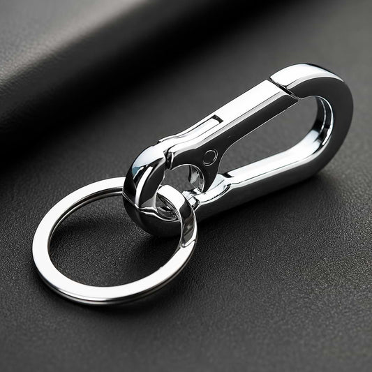 BYD white Metal Carabiner Keychain Minimalist Product Photo