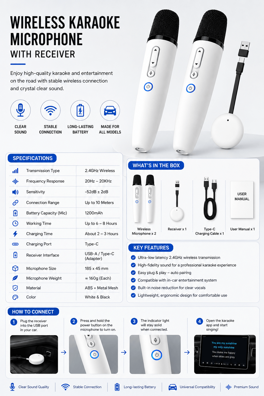 Wireless karaoke microphone with receiver inside XPeng and Deepal car