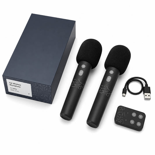White wireless karaoke microphones with receiver for Zeekr Snapdragon 8295P in-vehicle system